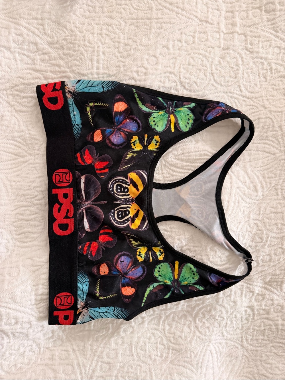 PSD Black Racerback Sports Bra with Multicolor Butterfly Print